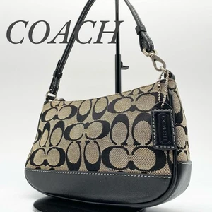 Coach 6094 Signature Demi mini Pouch Bag Canvas Leather Black Used Japan - Imagen 1 de 10
