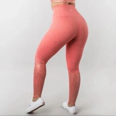 BuffBunny Rosé Coral Gold Shimmer Leggings 27" Size M - Image 1 of 4