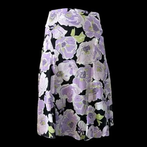 Black Skirt Purple Floral Print Size 10 Rayon A-Line Flared Hem Medium Lined EUC - Picture 1 of 5
