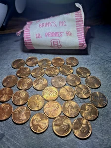 1982 unzirkulierte große Datumspfennige (frisch geöffnete Original Brinks Rolle) - Bild 1 von 2