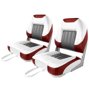 Deluxe Low Back Boat Seat, Fold-Down Fishing Boat Seat (2 Seats) (White/Grey/... - Picture 1 of 7