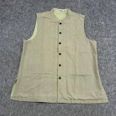 Fabindia Vest Mens 44 Green Nehru Collar Waistcoat Button Front Cotton Pockets - Image 1 of 4
