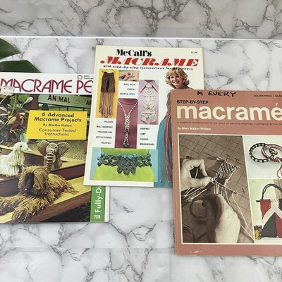 Vintage 70s Macrame Book Lot of 3 Mccalls Step by Step Animal Pets Crafts - Image 1 of 4