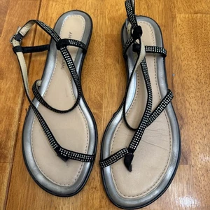 Antonio Melani Black Jeweled Rhinestone Leather Strappy Sandals 10 M - Picture 1 of 5