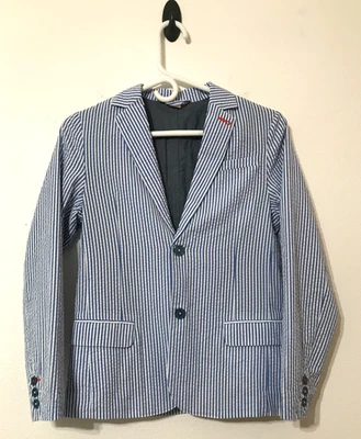Boden Blazer Size 11/12Y, 152cm Boys Seersucker Striped 100% Cotton Sport Coat - Image 1 of 4
