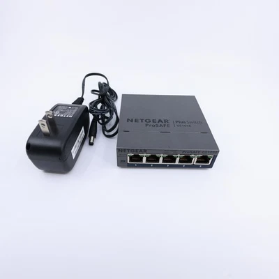 NETGEAR ProSAFE Plus Switch GS105Ev2 5-Port Gigabit Ethernet Network w/ Adapter - Image 1 of 4