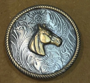 Vintage Child’s Horse Head Western Round Belt Buckle Western Theme German Silver - Picture 1 of 3
