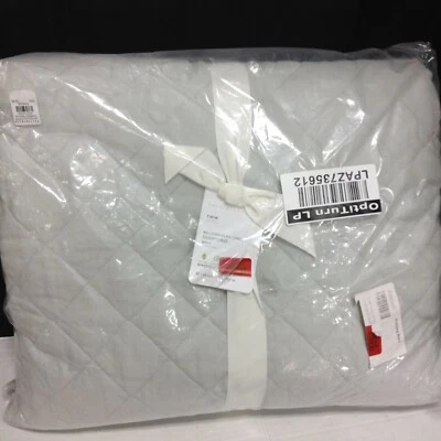 Pottery Barn TWIN Belgian Flax Linen Diamond Bed Quilt Cover blanket Soft Gray - Image 1 of 4