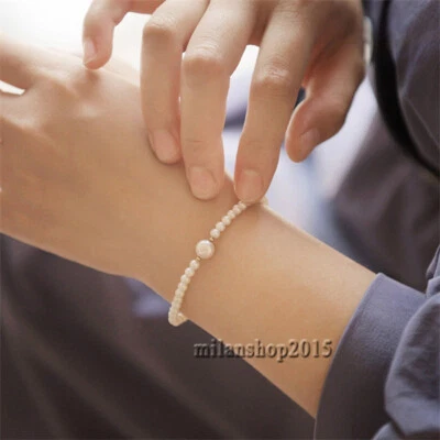 7,5-8» потрясающий AAAA 6-7 мм натуральный Akoya белый жемчуг браслет 14k золото  - Изображение 1 из 4