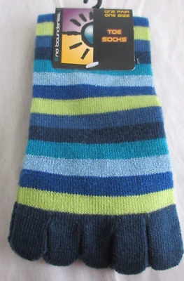 Vintage 90s Y2K Toe Socks Blu/Lime Striped Glitter One Size NWT - Image 1 of 4