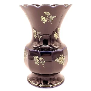 Vintage Bareuther Waldsassen Cobalt Blue Vase 22K Gold Flowers Bavaria Germany - Picture 1 of 8