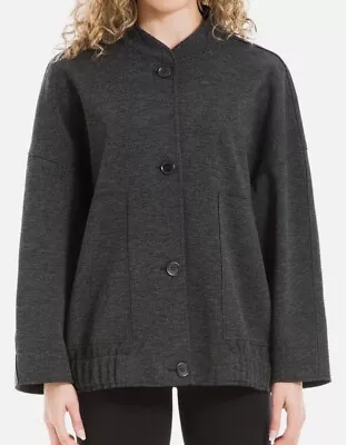 MAX STUDIO Bomber Jacket Sz S Dark Grey Brush Knit Button Up Minimal Rayon Blend - Image 1 of 4