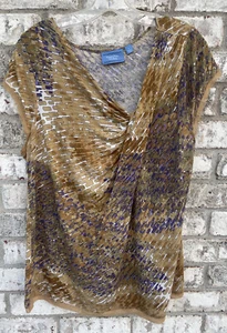Simply Vera Women’s Top Size Large Short Sleeve multi Design Brown Blue - Picture 1 of 11