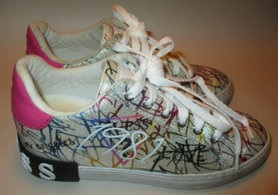 GUESS Women 6.5M Hidden Wedge Heel Multicolor Sparkle Colorful Comfort Sneakers - Image 1 of 4