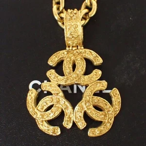 CHANEL Triple CC Chain Pendant Necklace 94A Gold Accessory Vinatge 636RJ025 - Picture 1 of 9