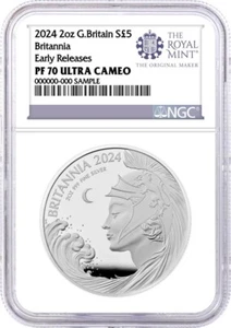 2024 G. Britain £5 2oz Proof Silver Britannia NGC PF70 UCAM Early Releases - Picture 1 of 2