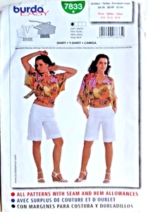 BURDA MUSTER 7833 T-SHIRTS MISSES GRÖSSEN 8 10 12 14 16 18 UNGESCHNITTEN  - Bild 1 von 2