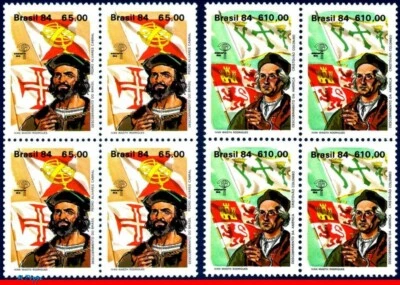 1914-15 BRASIL 1984 DESCUBRIMIENTOS, EXPLORADORES, BANDERAS, CABRAL COLÓN, BLOQUE MNH Foto 1 de 2