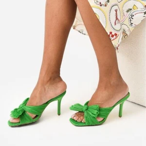 Loeffler Randall Women's Claudia Pleated Bow Mule Sandals - Clover Green Size 6 - Picture 1 of 13