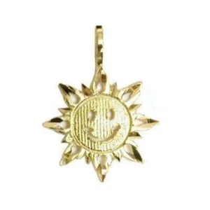 14K Gold Charm Sun Smiling Sunshine Pendant Jewelry - Picture 1 of 3