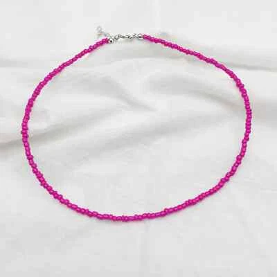 Necklace Beaded Colourful Choker String Strand Handmade 3mm Beads Holiday UK - Image 1 of 2