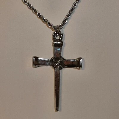 CLAVO ✝️ CRUZ Estaño Colgante Dije / 24" COLLAR CADENA CUERDA INOXIDABLE Foto 1 de 4