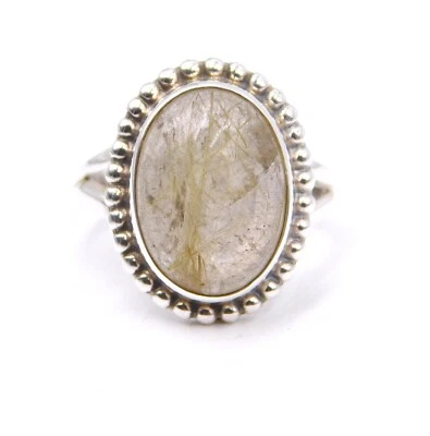 Anello In Argento Sterling 925 Con Pietra Naturale Di Rutilo Dorato Taglia 7' US - Immagine 1 di 4
