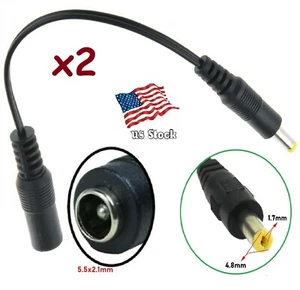 2-Pack 7"/17cm DC Power 5.5x2.1mm (F) to 4.8X1.7mm (M) Converter Cable (DC4817) - Picture 1 of 8