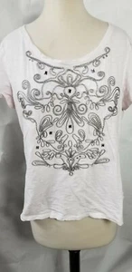 Style co Petite XL Womens Blouse Short Sleeve Rhinestone Embroidered Cotton - Picture 1 of 6