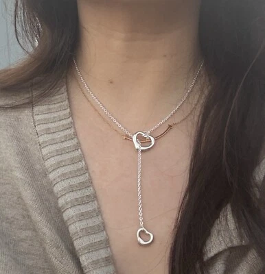 Collar Lariat Tiffany & Co. Elsa Peretti Plata Palanca Corazón Abierto Cadena Foto 1 de 4