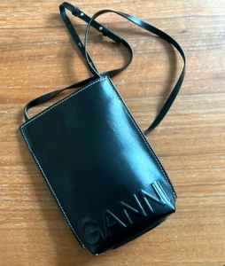 GANNI Small Shoulder Crossbody Bag Pouchette Black Recycled Leather - Picture 1 of 5