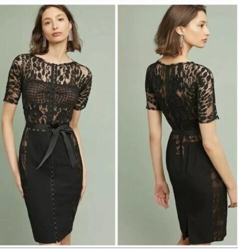 Anthropologie New  Byron Lars Carissima Sheath Dress Black Size 14P NWT - Image 1 of 4