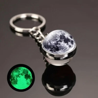 1pc Alloy + Glass Keychain Car Keyring Moon Key Chain Glow In The Dark Gift - Image 1 of 4