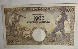 Yugoslavia / Serbia ; 1000 Dinara 1942, P-32a (watermark King Petar II) COBM-464 - Picture 1 of 11