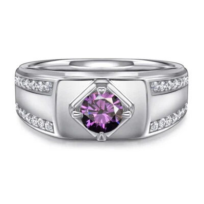 Anillo de boda de plata de ley 925 para hombre de 5 mm de circonita cúbica con piedras laterales Foto 1 de 4