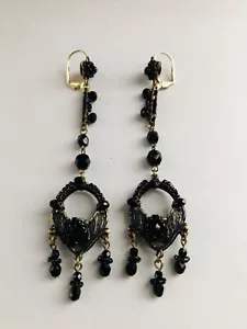 Pendientes de gancho largos firmados K LANDON estilo victoriano oro envejecido y negro - Imagen 1 de 8