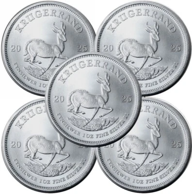 Lot of 5 - 2025 South Africa 1 oz .999 Silver Krugerrand Coin BU - Image 1 of 2