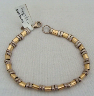 Brazalete Magnolia Israel de plata de ley y cuentas chapadas en oro 7 5/8" Foto 1 de 4