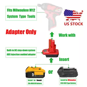 1 Adapter for Milwaukee M12 Tools, Fits Milwaukee M18, Fits DeWalt 20 Battery - Picture 1 of 8
