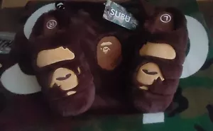 A BATHING APE Bape X SUBU BIG APE HEAD PUFFER FURRY BROWN HOUSE SLIPPERS UNISEX - Picture 1 of 6