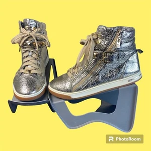Michael Kors Größe 8,5 Glam Crackle Metallic Gold HiTop Sneaker seitlicher Reißverschluss Nieten 128 - Bild 1 von 19