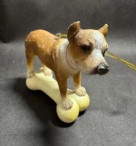 Pit Bull Terrier Dog Ornament Standing On Bone Resin - Picture 1 of 8