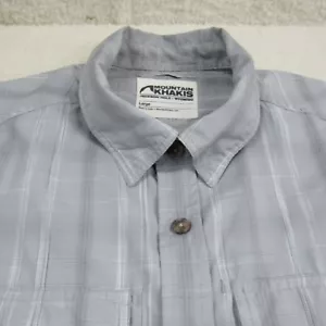 Mountain Khakis Shirt Mens Medium Gray White Snap Collar Plaid Tag Large Outdoor - Picture 1 of 16