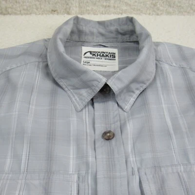 Mountain Khakis Shirt Mens Medium Gray White Snap Collar Plaid Tag Large Outdoor - Image 1 of 4