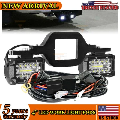 Par de cápsulas de luces de trabajo LED de 4"" 120 W reversa de respaldo con soporte de montaje enganche de remolque Foto 1 de 4