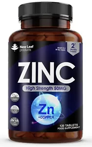 Zinc Tablets 50mg – High Strength with Copper – Pure Zinc Supplement UK - Picture 1 of 5