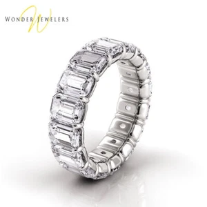 3.00 carat 14K White Gold Emerald Lab Created Diamond Prong Set Eternity Ring - Picture 1 of 3