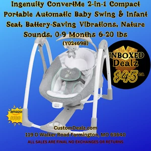 Ingenuity ConvertMe 2-in-1 Compact Portable Baby Swing 2 Infant Seat - Nash - Picture 1 of 3