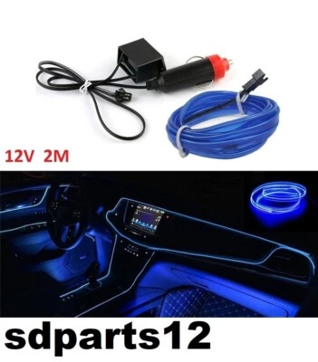 Striscia Interni Luce Auto Fibra Ottica 12v Decorazione Filo 2 mt Blu Atmosfera - Immagine 1 di 4