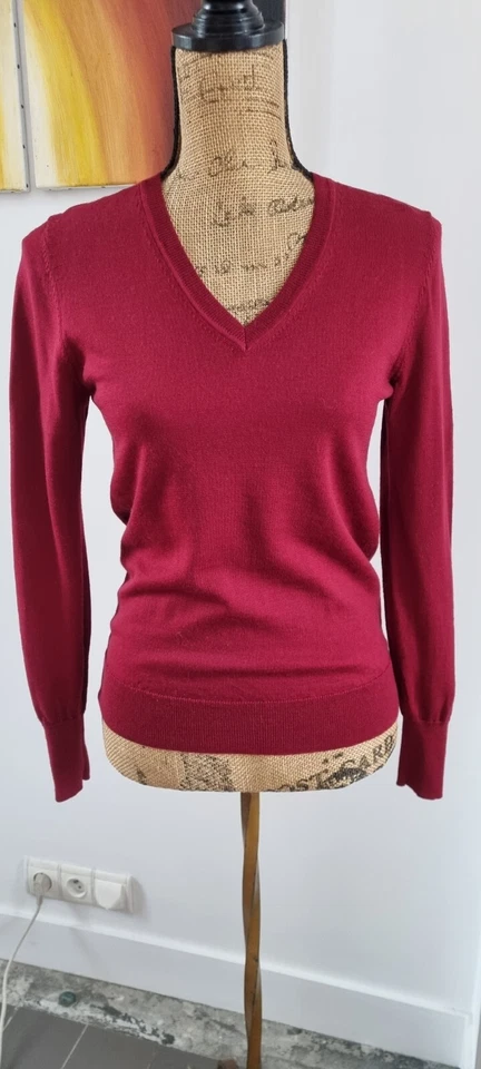 Pull Uniqlo Femme Col V Taille S 100% Laine Neuf - Photo 1/4